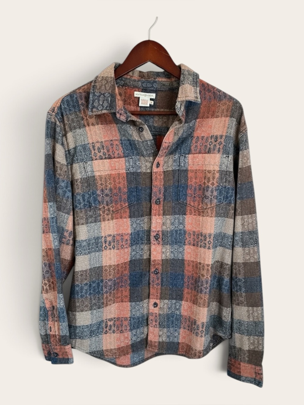 Carbon 2 Cobalt Men's Size Medium Plaid Button Down Shirt Long Sleeve Cotton